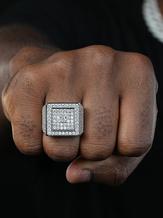 MOISSANITE Old School Square Cluster Iced Out Ring - 925 Silver