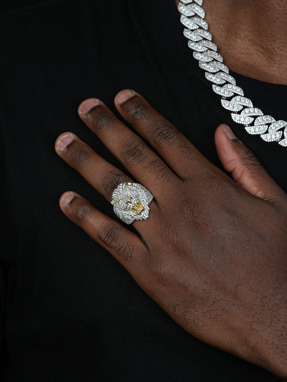 MOISSANITE Mens Large Lion Iced Hip Hop Ring 14k Gold Vermeil Over
