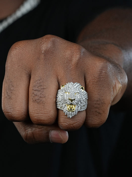 MOISSANITE Lion Hip Hop Ring - 14k Gold Vermeil 925 Silver