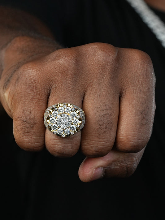 MOISSANITE Large Royal Crown Iced Out Ring - 14k Gold Vermeil 925 Silver