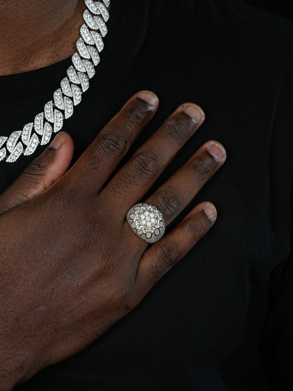 MOISSANITE The Dapper Don Large Stone Iced Out Ring - 14k Gold Vermeil 925 Silver