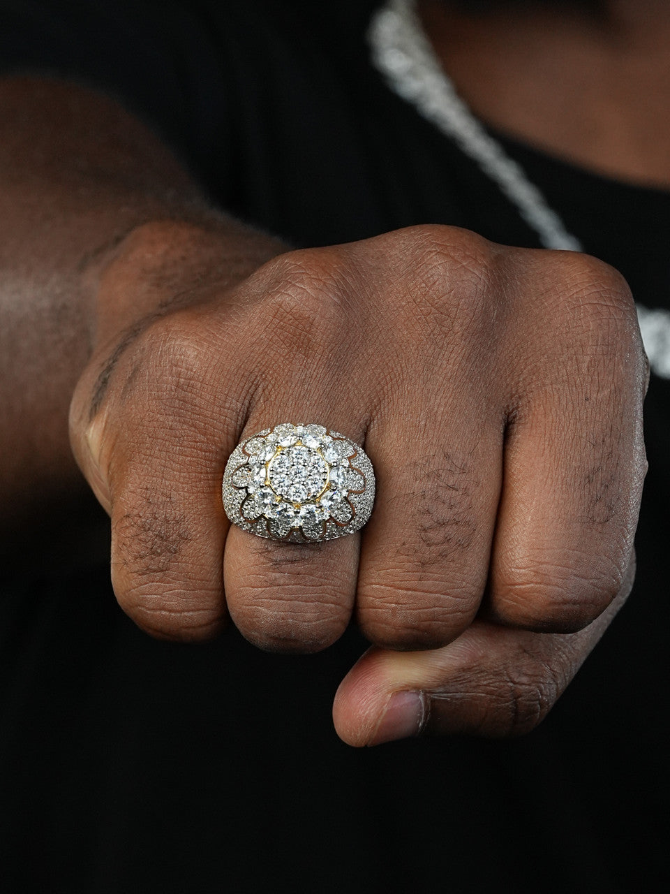 MOISSANITE The Dapper Don Large Stone Iced Out Ring - 14k Gold Vermeil 925 Silver