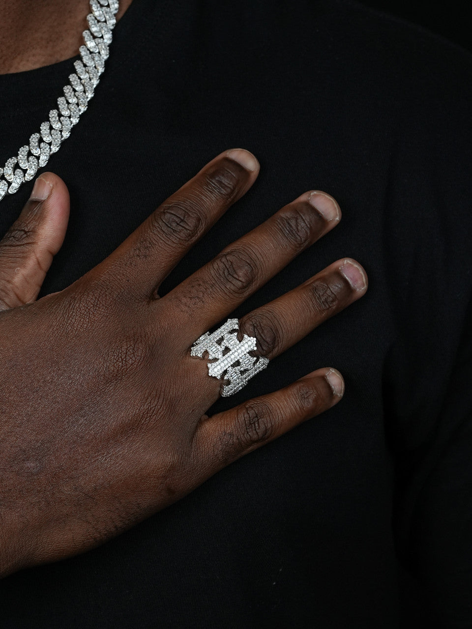 MOISSANITE Gothic Three Crosses Baguette Iced Out Ring - 925 Silver