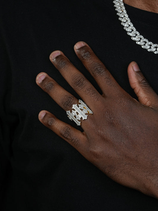 MOISSANITE Gothic Three Crosses Baguette Iced Out Ring - 14k Gold Vermeil 925 Silver