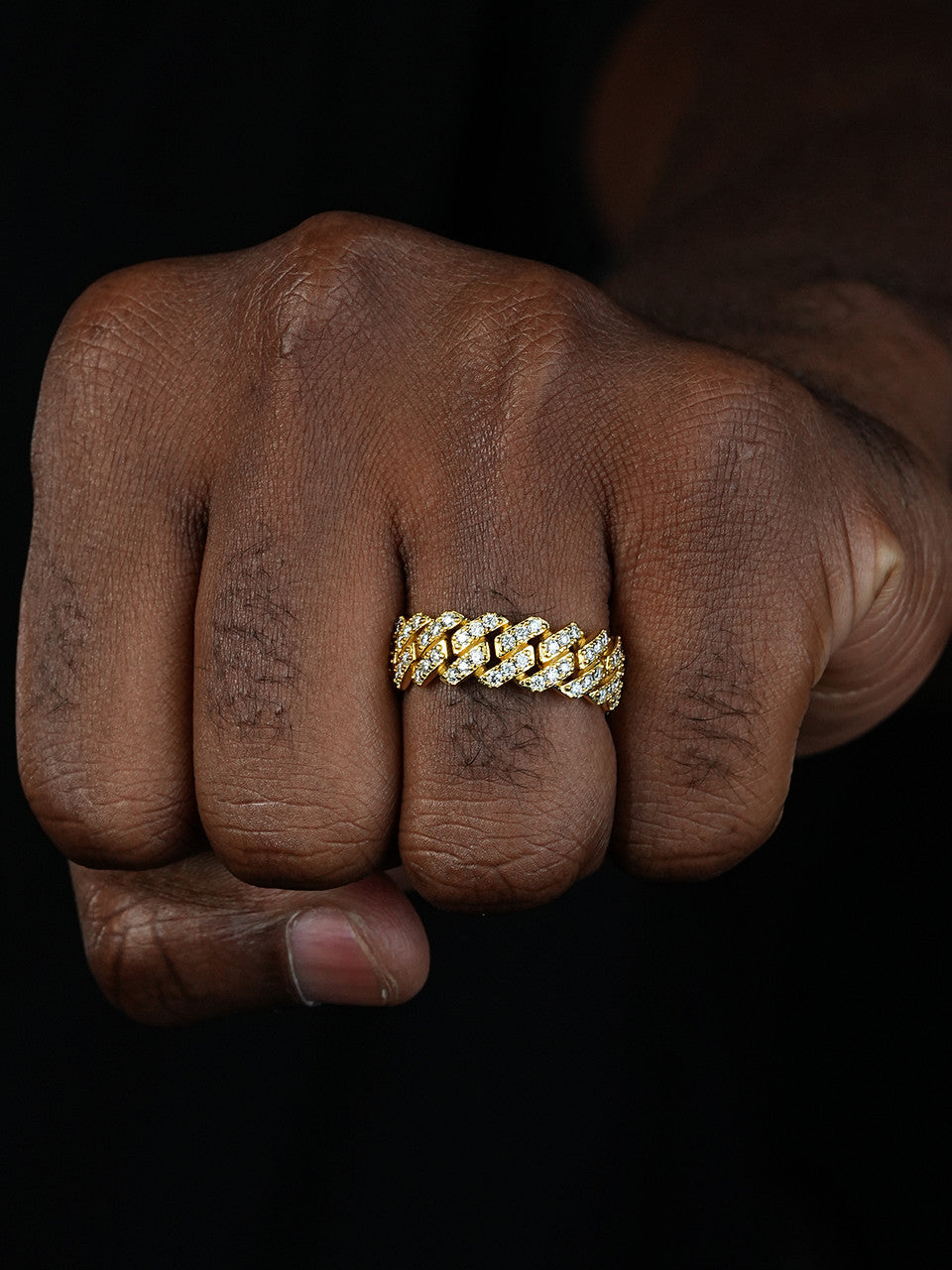 MOISSANITE Prong Cuban Eternity Band Ring - 14k Gold Vermeil 925 Silver