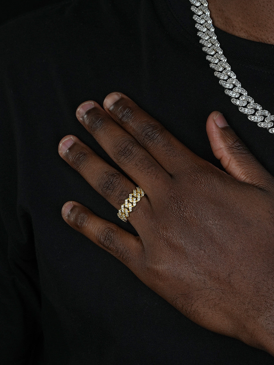 MOISSANITE Prong Cuban Eternity Band Ring - 14k Gold Vermeil 925 Silver