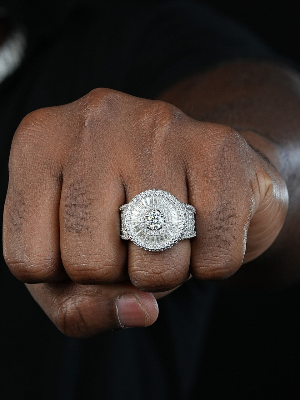 MOISSANITE 3D Baguette Dripping Sides Cluster Iced Out Ring - 925 Silver