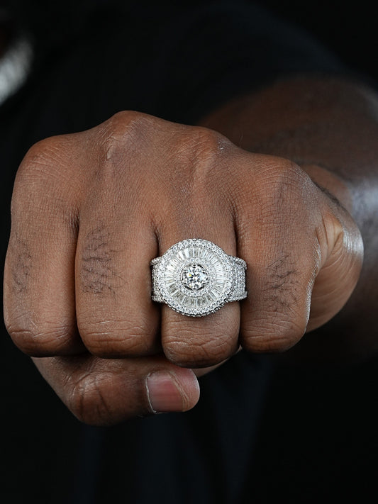 MOISSANITE 3D Baguette Dripping Sides Cluster Iced Out Ring - 925 Silver