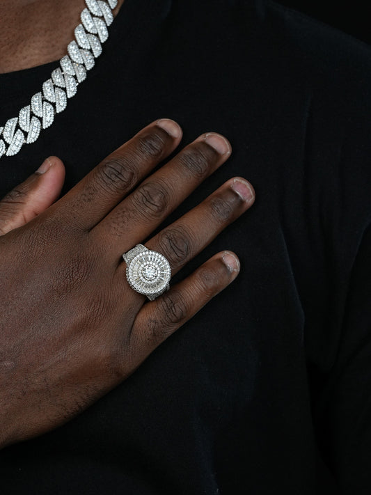 MOISSANITE 3D Baguette Dripping Sides Cluster Iced Out Ring - 925 Silver