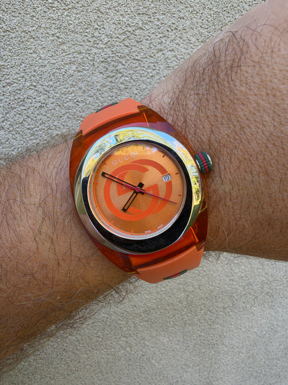 GUCCI XXL Sync SYNC Swiss Quartz Orange Rubber Watch 46 MM YA137108
