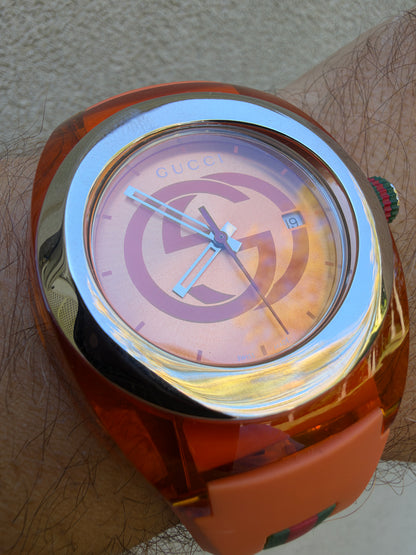 GUCCI XXL Sync SYNC Swiss Quartz Orange Rubber Watch 46 MM YA137108