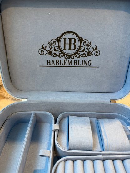 Harlembling Leather Travel Jewelry Box Carrying Case - Blue