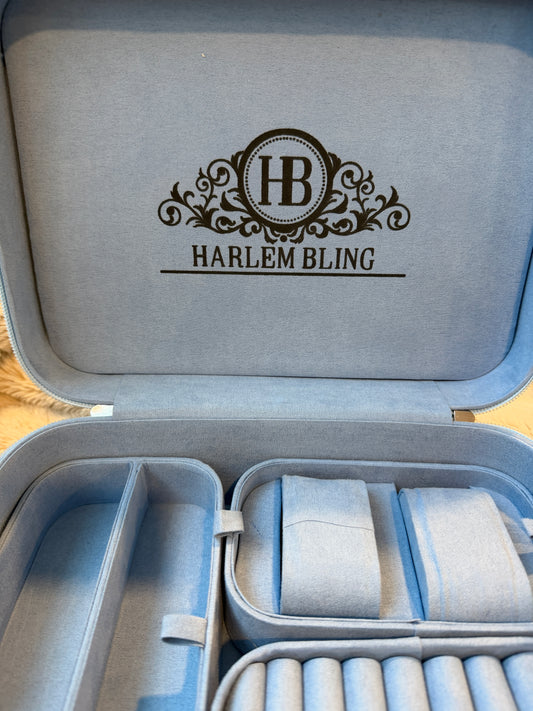 Harlembling Leather Travel Jewelry Box Carrying Case - Blue