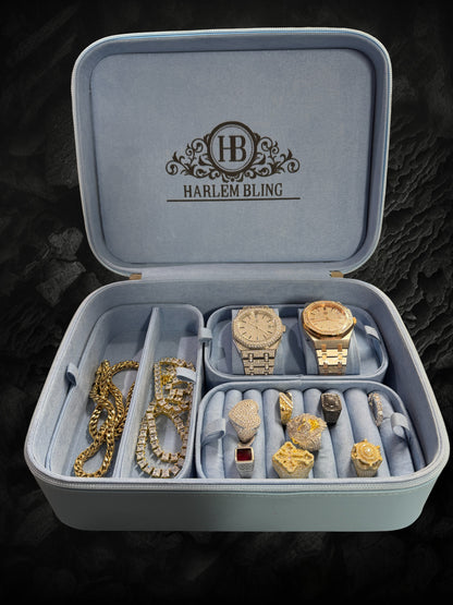 Harlembling Leather Travel Jewelry Box Carrying Case - Blue