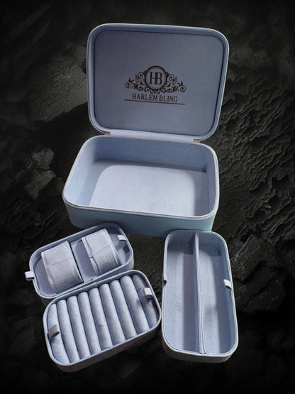 Harlembling Leather Travel Jewelry Box Carrying Case - Blue