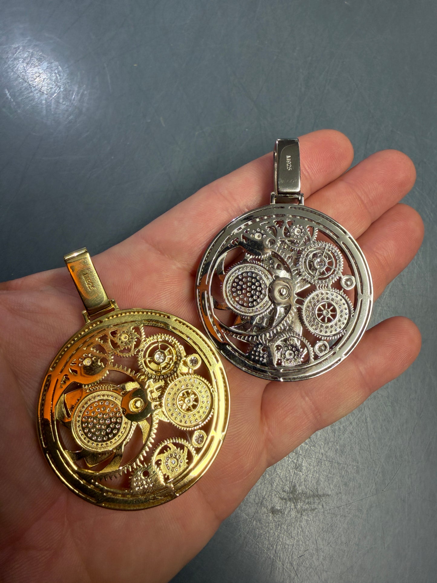 LIMITED EDITION - MOISSANITE Spinning "Time Is Money" Sand Clock Iced Out Pendant - 14k Gold Vermeil Or 925 Silver - Large 2.75"