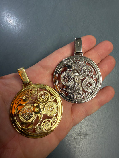 LIMITED EDITION - MOISSANITE Spinning "Time Is Money" Sand Clock Iced Out Pendant - 14k Gold Vermeil Or 925 Silver - Large 2.75"