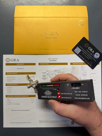 MOISSANITE Mosaic Setting Iced Cross W. Thorns Pendant - 14k Yellow/Rose Gold Vermeil Or 925 Silver - Large 2.75"