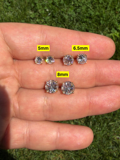 MOISSANITE Upside Down Reverse Set Pushback Stud Earrings - 14k Gold Vermeil 925 Silver - 5mm-8mm - 1-4ct