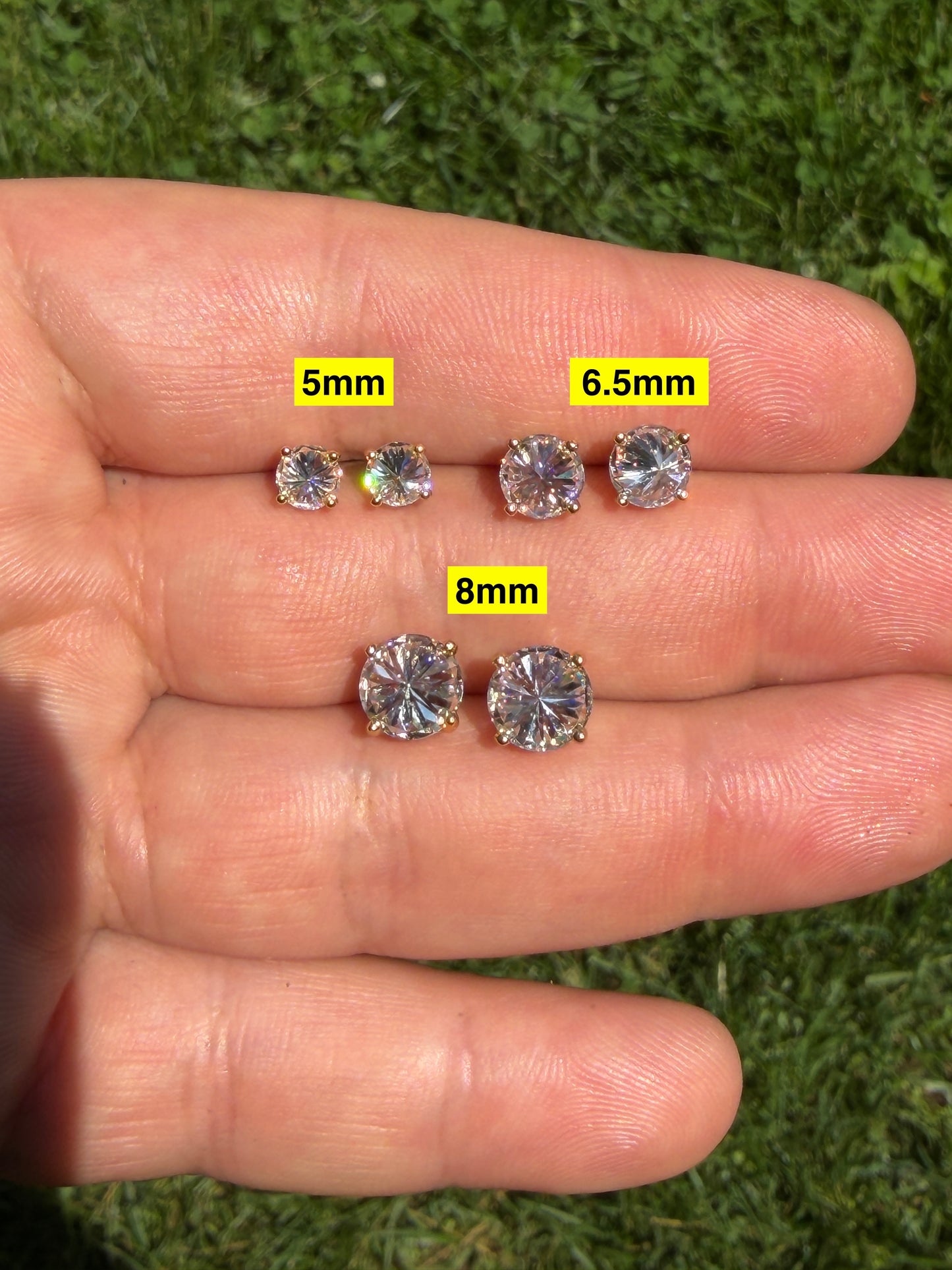 MOISSANITE Upside Down Reverse Set Stud Earrings - 14k Gold Vermeil 925 Silver - 5mm-8mm - 1-4ct