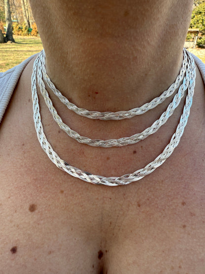 Ladies Solid 925 Sterling Silver Braided Herringbone Chain Necklace 6mm 14"-22"