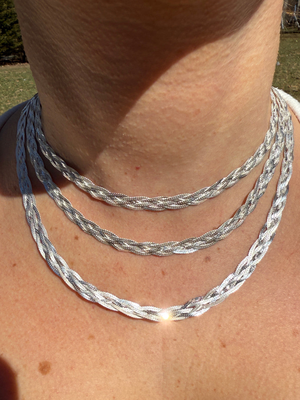 Ladies Solid 925 Sterling Silver Braided Herringbone Chain Necklace 6mm 14"-22"