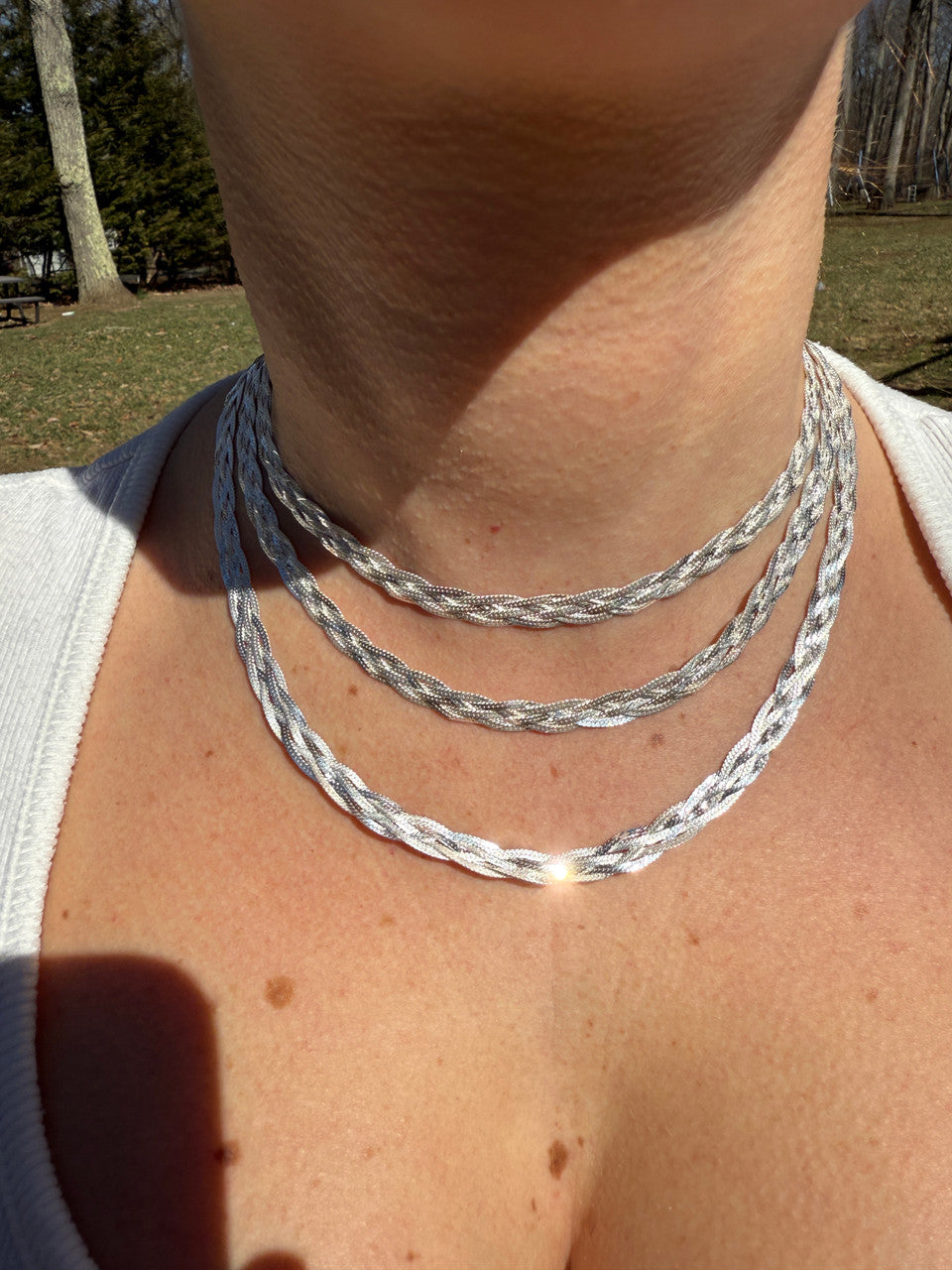 Ladies Solid 925 Sterling Silver Braided Herringbone Chain Necklace 6mm 14"-22"