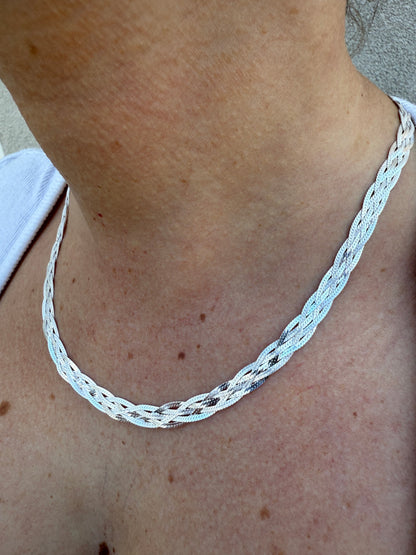 Ladies Solid 925 Sterling Silver Braided Herringbone Chain Necklace 6mm 14"-22"