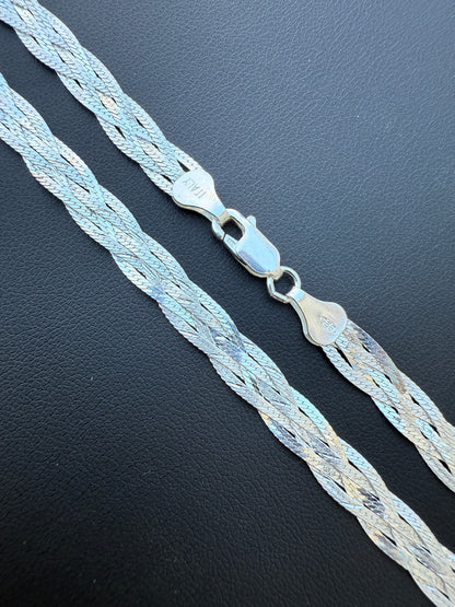 Ladies Solid 925 Sterling Silver Braided Herringbone Chain Necklace 6mm 14"-22"