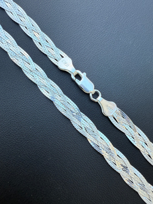 Ladies Solid 925 Sterling Silver Braided Herringbone Chain Necklace 6mm 14"-22"