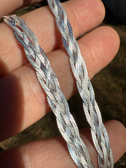 Ladies Solid 925 Sterling Silver Braided Herringbone Chain Necklace 6mm 14"-22"