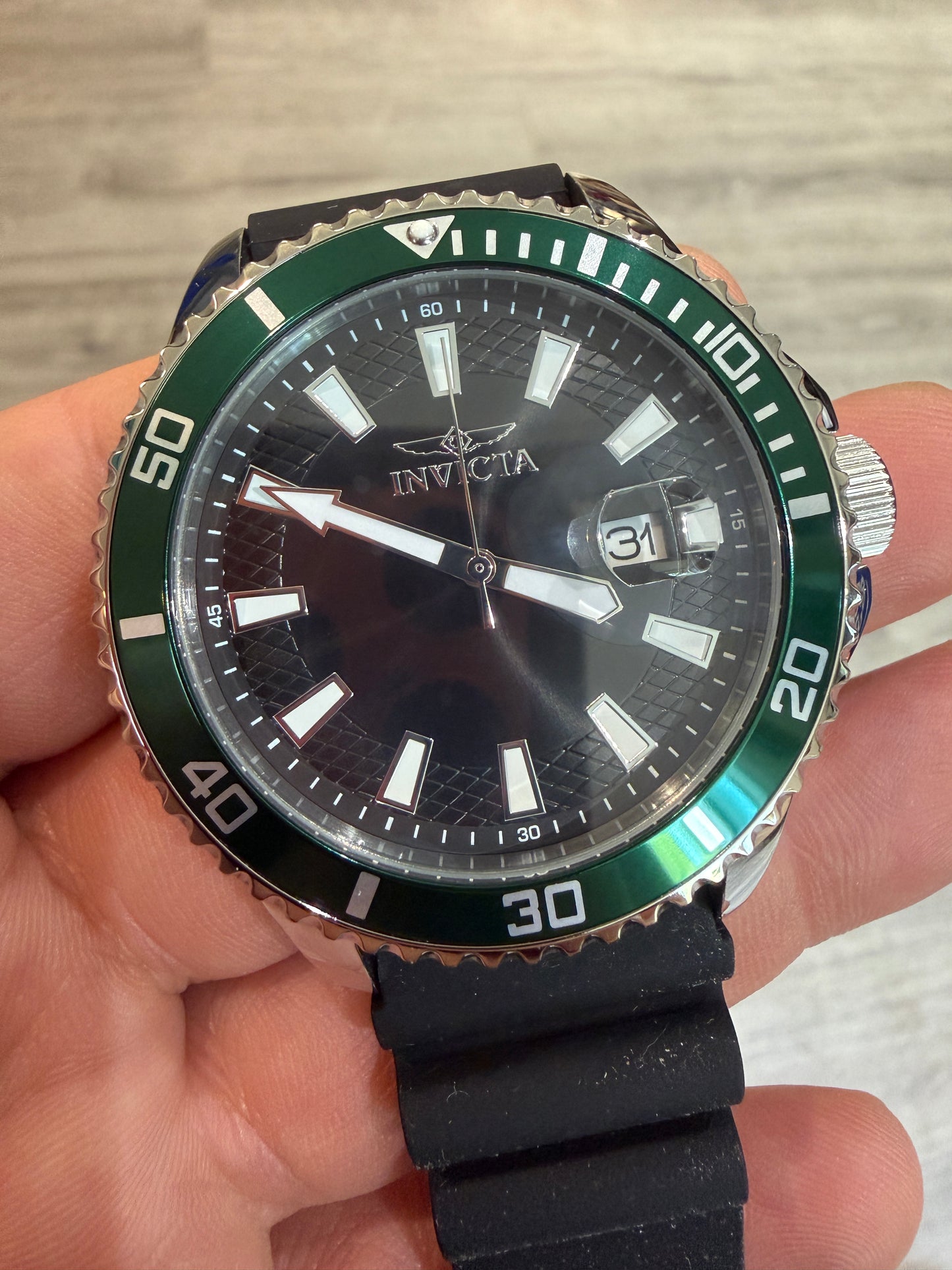 Invicta Pro Diver 46129 45mm Green Bezel - Japan Movement Silicone Strap