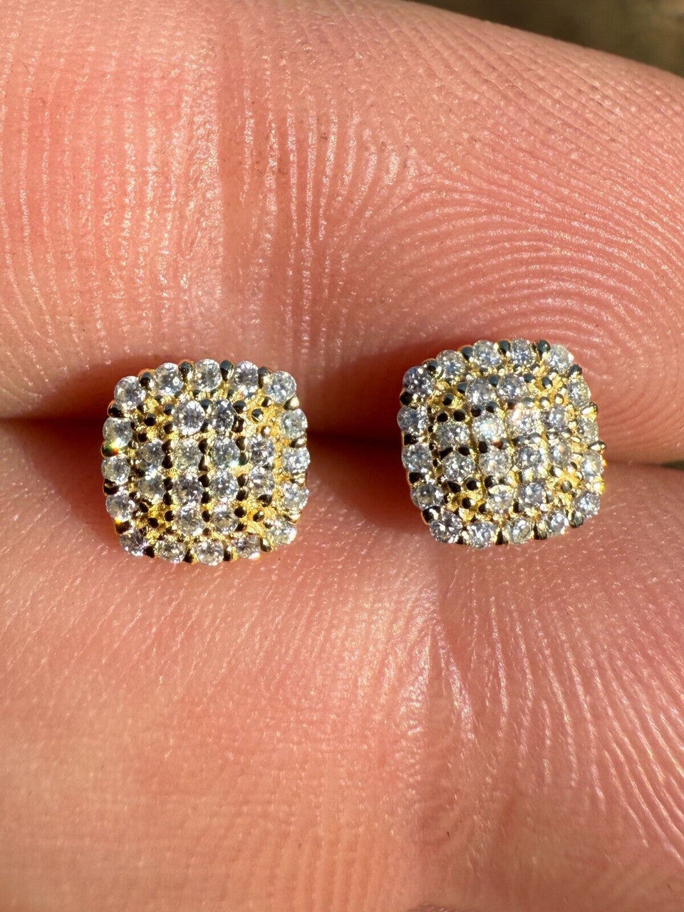 Iced Square Cheap Moissanite Earrings Men Ladies 6.5mm 14k Gold Over 925 Silver Imported from eBay HarlemBling