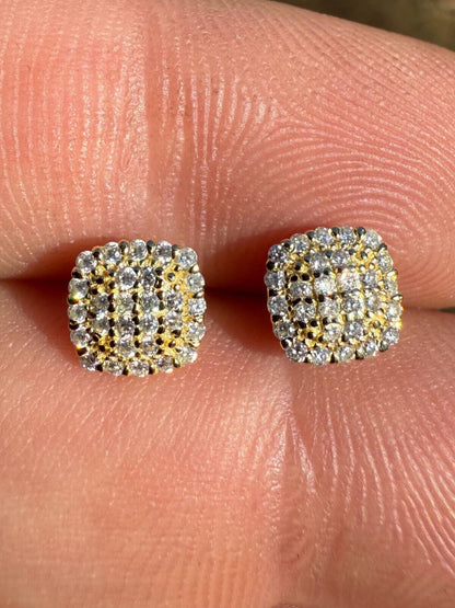 Iced Square Cheap Moissanite Earrings Men Ladies 6.5mm 14k Gold Over 925 Silver Imported from eBay HarlemBling