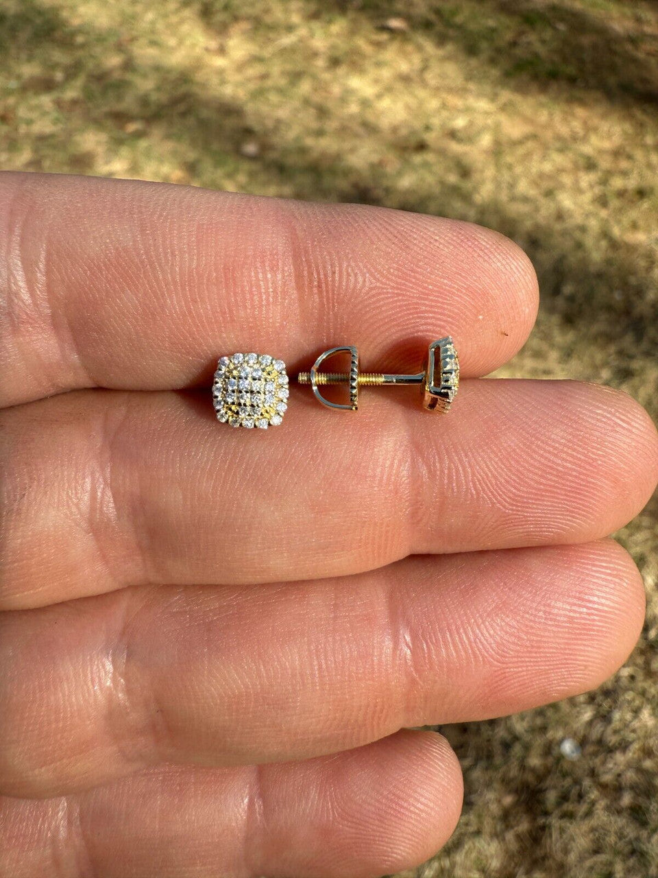 Iced Square Cheap Moissanite Earrings Men Ladies 6.5mm 14k Gold Over 925 Silver Imported from eBay HarlemBling