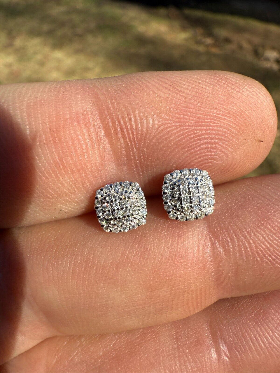 Iced Square Cheap Moissanite Earrings Men Ladies 6.5mm - 925 Sterling Silver Imported from eBay HarlemBling