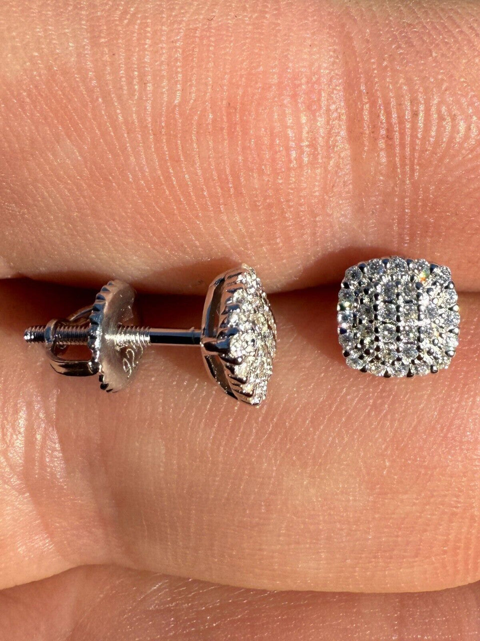 Iced Square Cheap Moissanite Earrings Men Ladies 6.5mm - 925 Sterling Silver Imported from eBay HarlemBling