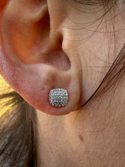 Iced Square Cheap Moissanite Earrings Men Ladies 6.5mm - 925 Sterling Silver Imported from eBay HarlemBling