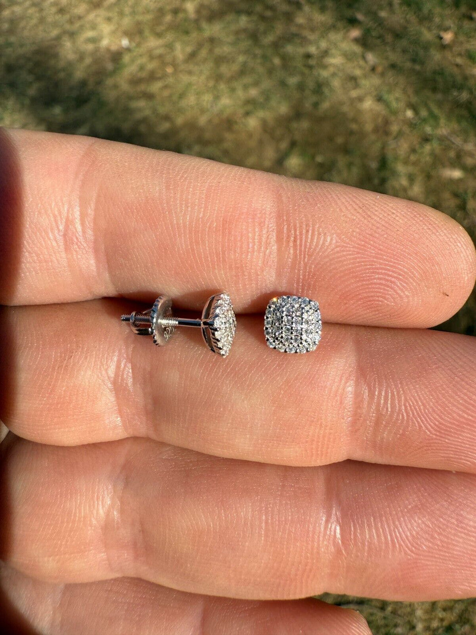 Iced Square Cheap Moissanite Earrings Men Ladies 6.5mm - 925 Sterling Silver Imported from eBay HarlemBling