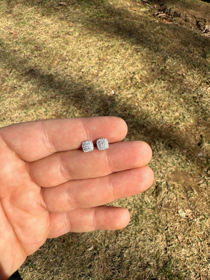 Iced Square Cheap Moissanite Earrings Men Ladies 6.5mm - 925 Sterling Silver Imported from eBay HarlemBling