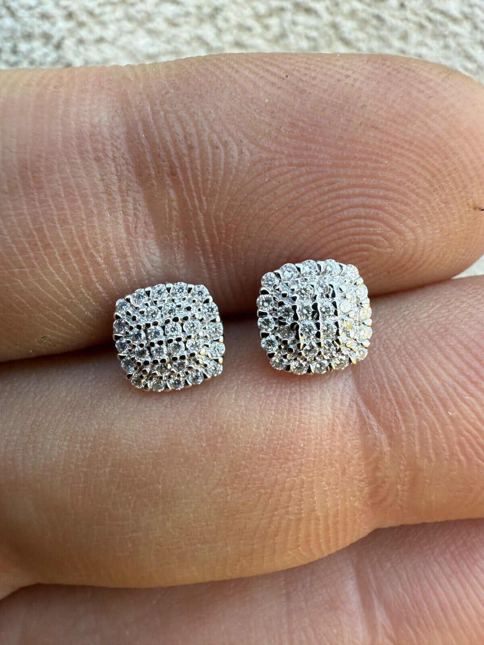 Iced Square Cheap Moissanite Earrings Men Ladies 6.5mm - 925 Sterling Silver Imported from eBay HarlemBling