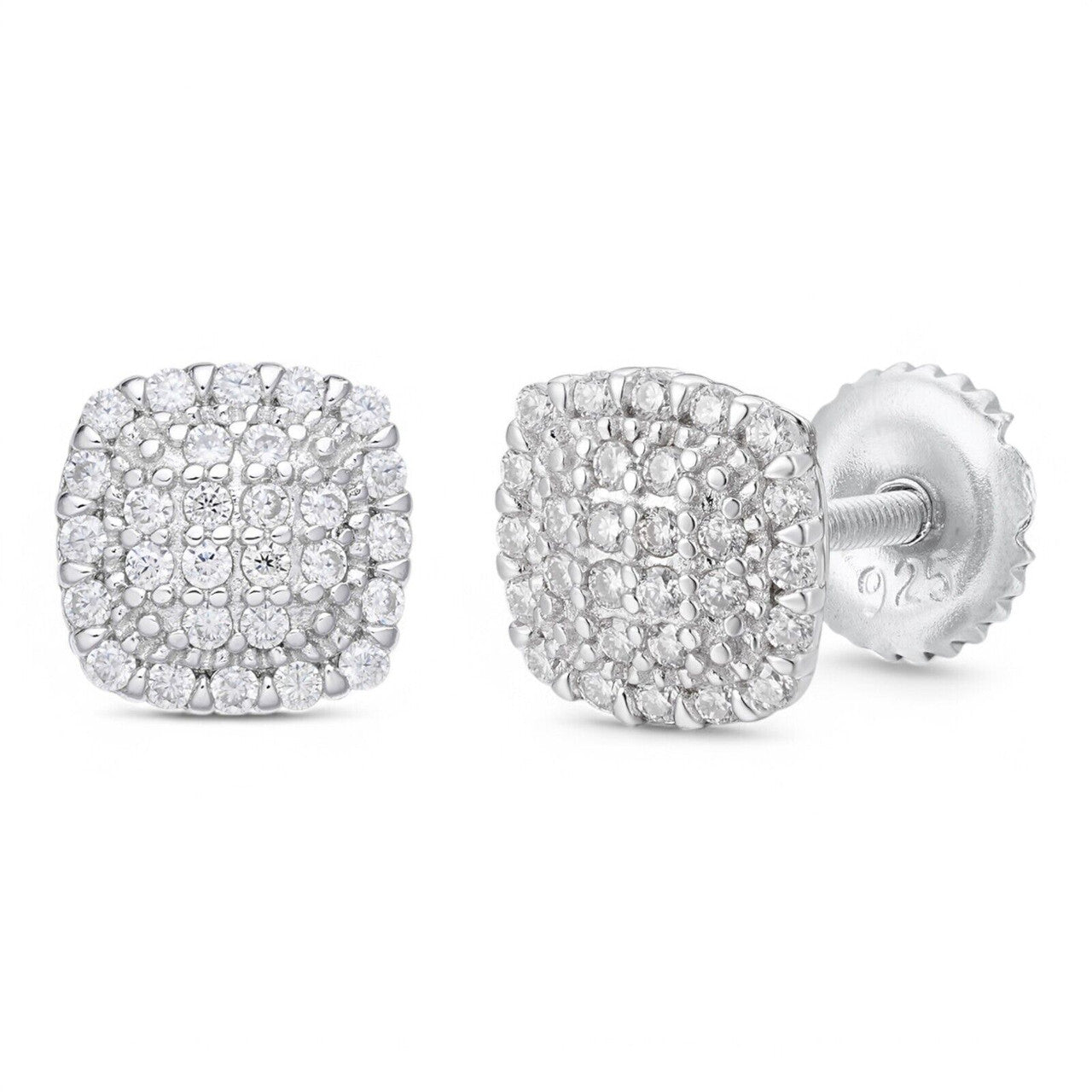Iced Square Cheap Moissanite Earrings Men Ladies 6.5mm - 925 Sterling Silver Imported from eBay HarlemBling
