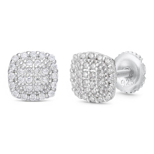 Iced Square Cheap Moissanite Earrings Men Ladies 6.5mm - 925 Sterling Silver Imported from eBay HarlemBling