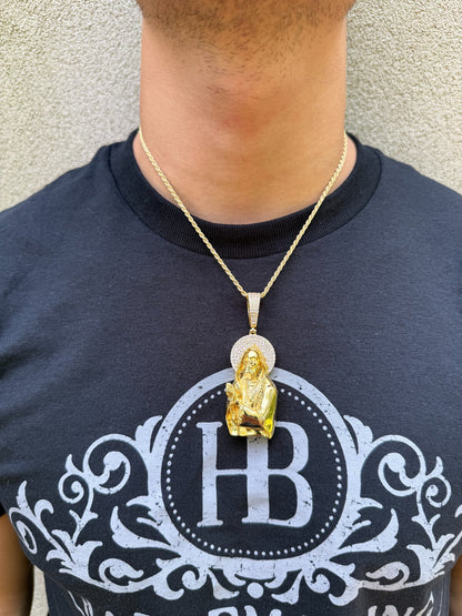 Large MOISSANITE Real 925 Silver / Gold Santa Muerte Grim Reaper Praying Pendant Imported from eBay HarlemBling