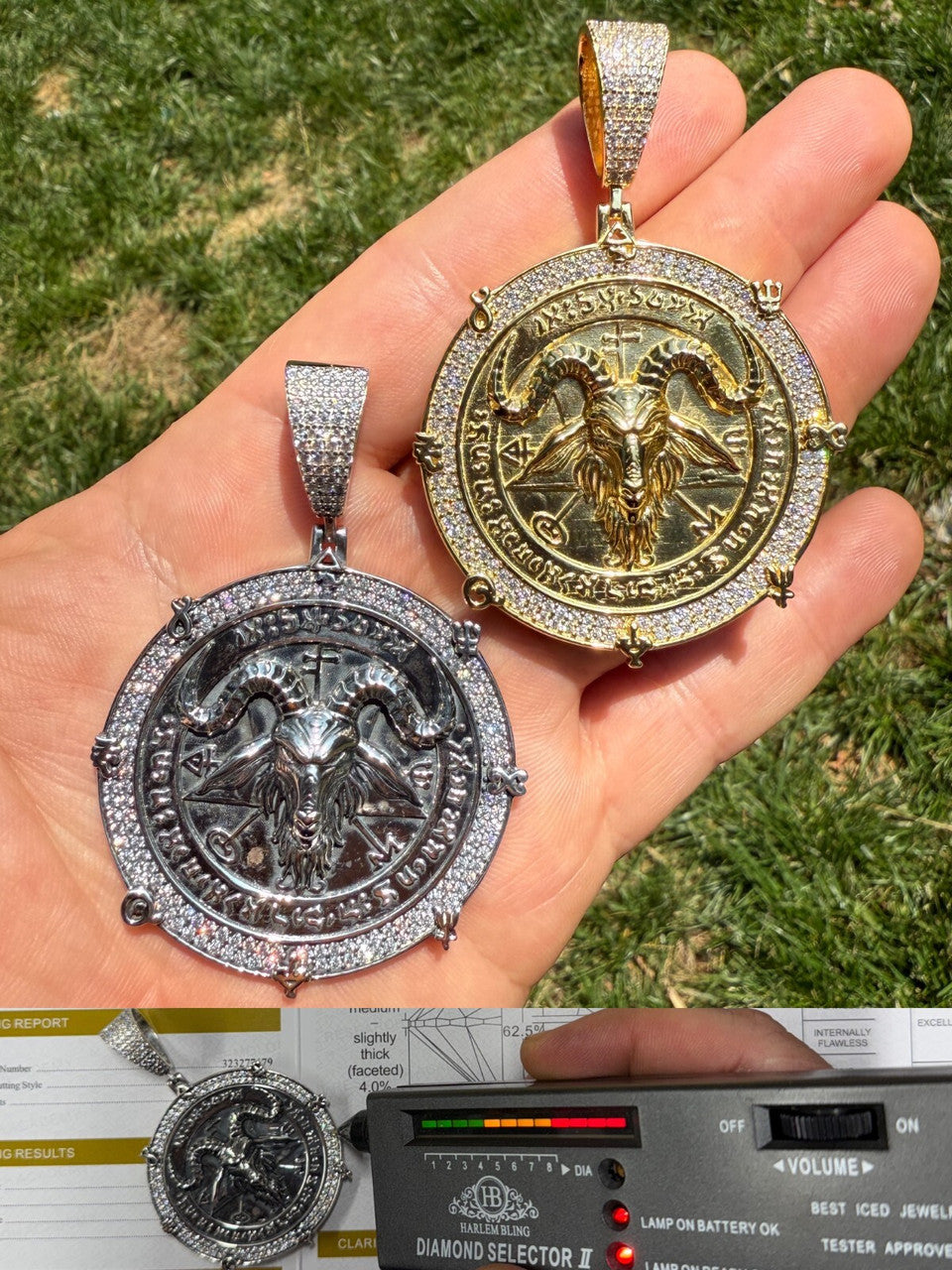 Large MOISSANITE Real 925 Silver Lucifer Goat Satan Baphomet Pendant Necklace Imported from eBay HarlemBling