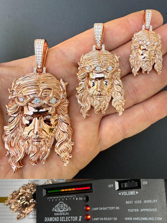 MOISSANITE #1 Bestseller Jesus Piece Pendant - 14k Rose Gold Vermeil 925 Silver - 3 Sizes 1.5"-3" MOISSANITE HarlemBling