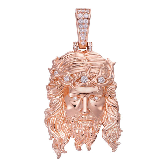 MOISSANITE #1 Bestseller Jesus Piece Pendant - 14k Rose Gold Vermeil 925 Silver - 3 Sizes 1.5"-3" MOISSANITE HarlemBling