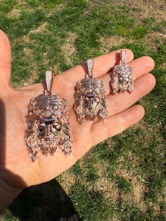 MOISSANITE #1 Bestseller Jesus Piece Pendant - 14k Rose Gold Vermeil 925 Silver - 3 Sizes 1.5"-3" MOISSANITE HarlemBling