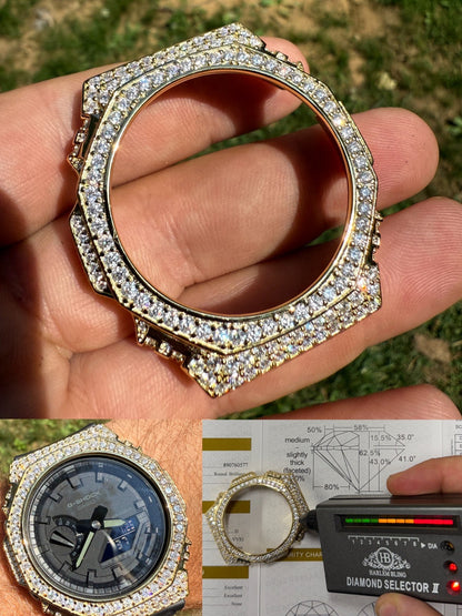 MOISSANITE 14k Gold 925 Silver Iced BEZEL Kit For Casio G Shock GA-2100 Watch ICED OUT WATCHES HarlemBling