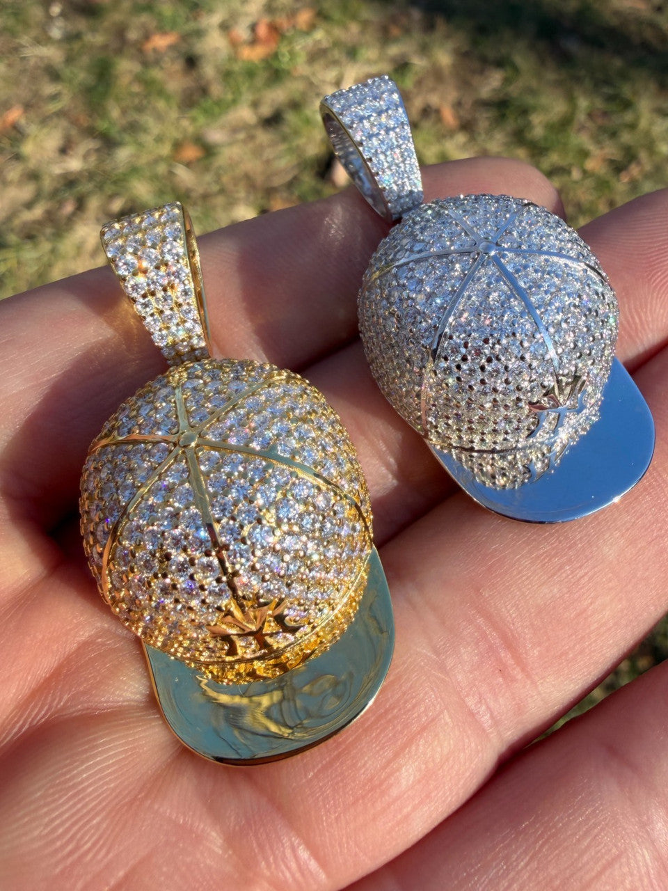 MOISSANITE Baseball Cap New York Hat Pendant Real 925 Silver Gold Iced Necklace Imported from eBay HarlemBling